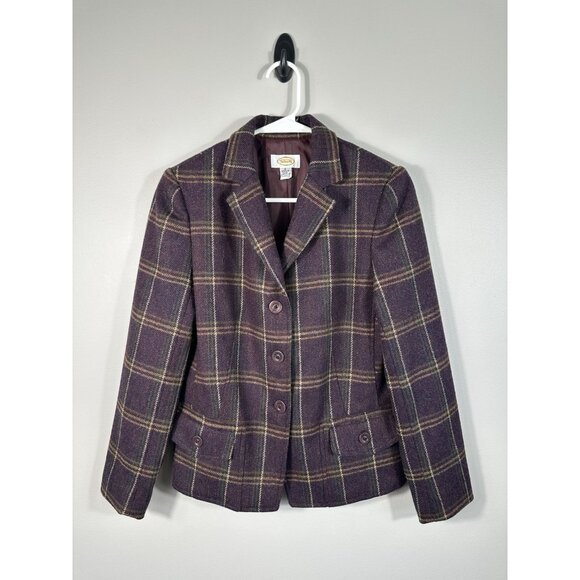 Talbots Jackets & Blazers - Vtg Talbots Blazer‎ Womens 6 Purple Plaid Wool Academia Career Made In USA